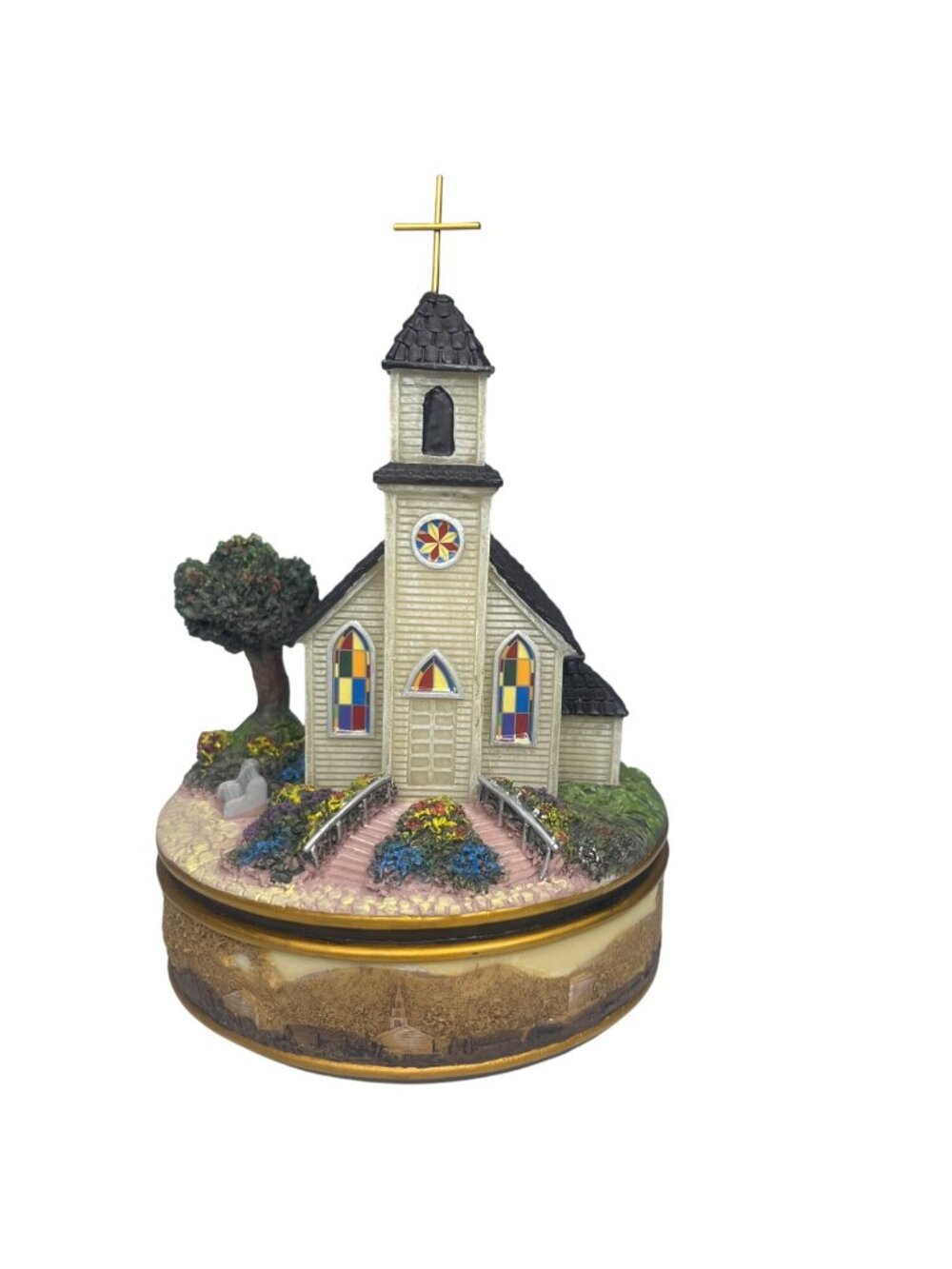 Collections Handcrafted 2010 Church Music Box With Stained Glass Accents - Picture 2 of 10